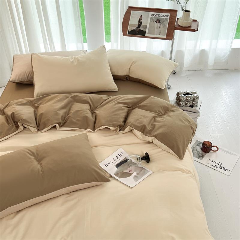 笠新款纯色全棉四件套1IMB3372日式简约全床单床棉件款学生宿舍三