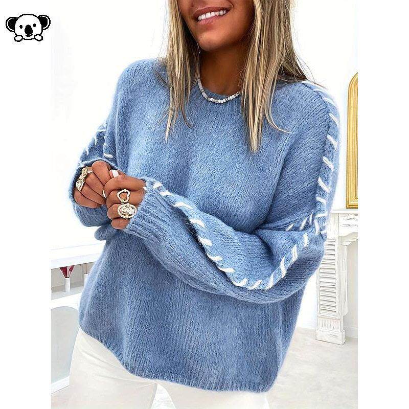 P 95300 Drawstring Loose Sweater Crew Neck圆领毛衣