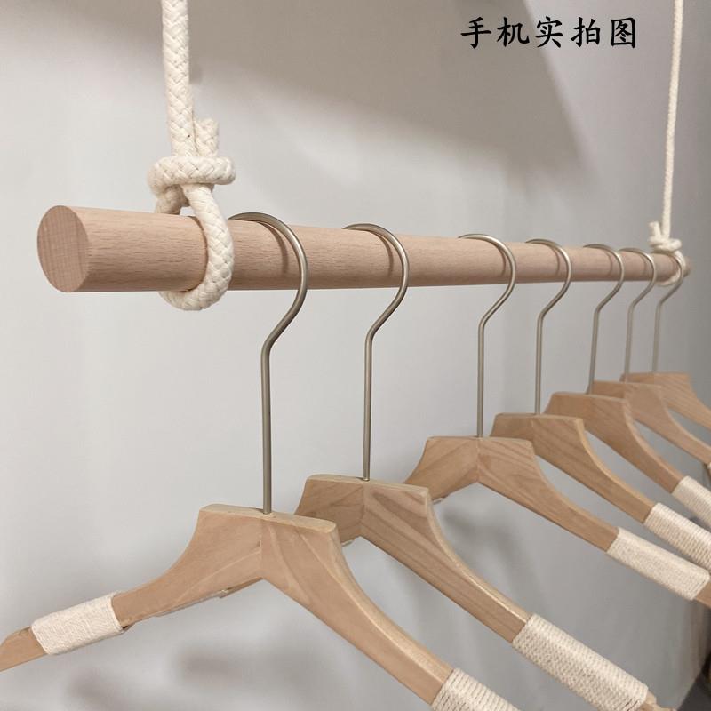 服装店展挂示架挂衣杆装衣店女悬吊杆上墙橱窗吊架童装店挂架实木