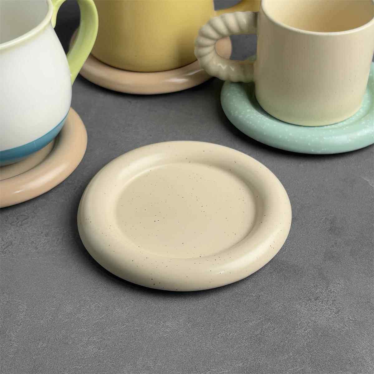 i go home杯垫陶瓷圆形奶油风可爱点心碟子马克杯垫咖啡杯垫7117