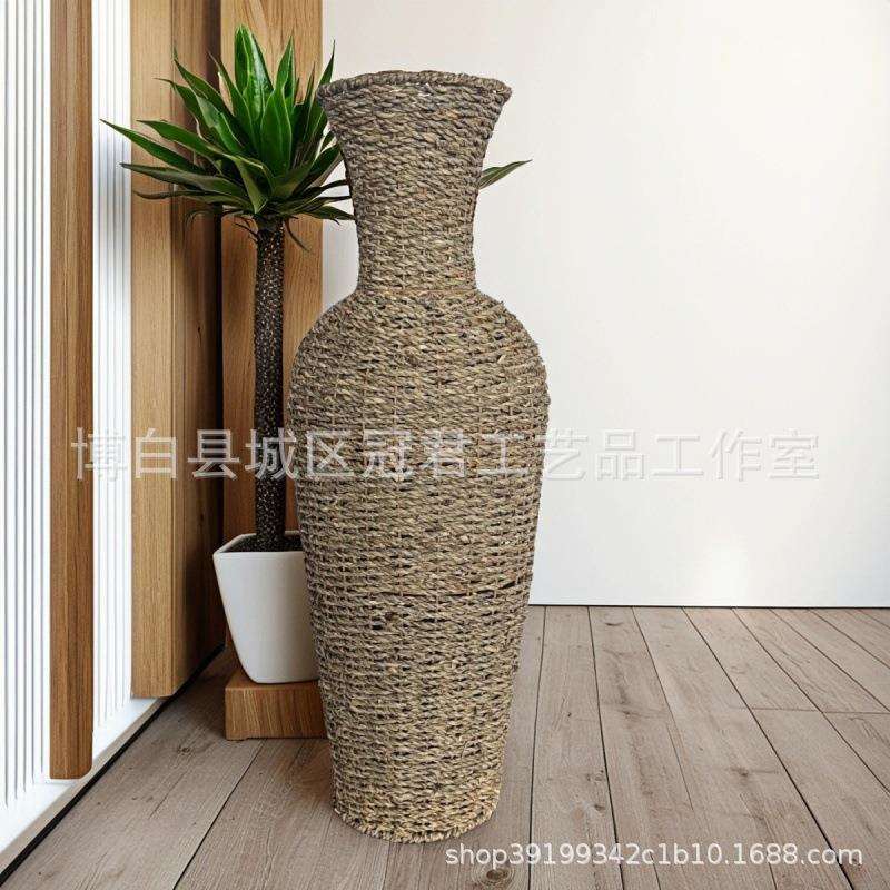 新品草编花瓶 田园风光 纯手工编织花瓶假花盆手工摆件藤编