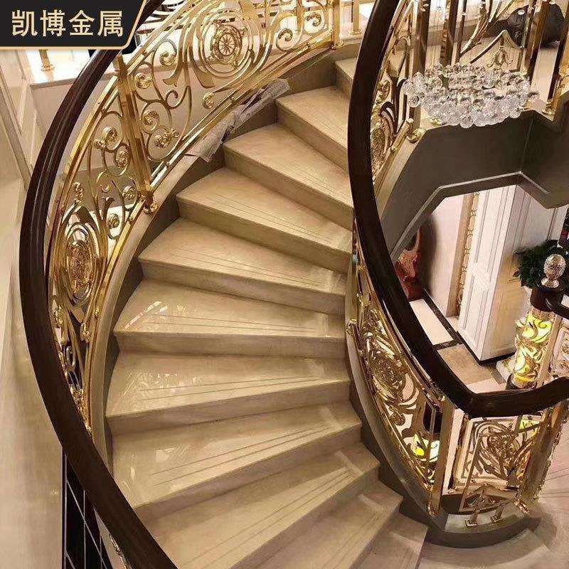 佛山楼梯装饰铜铝楼梯扶手 别墅新中式复古旋转步梯铜艺花板