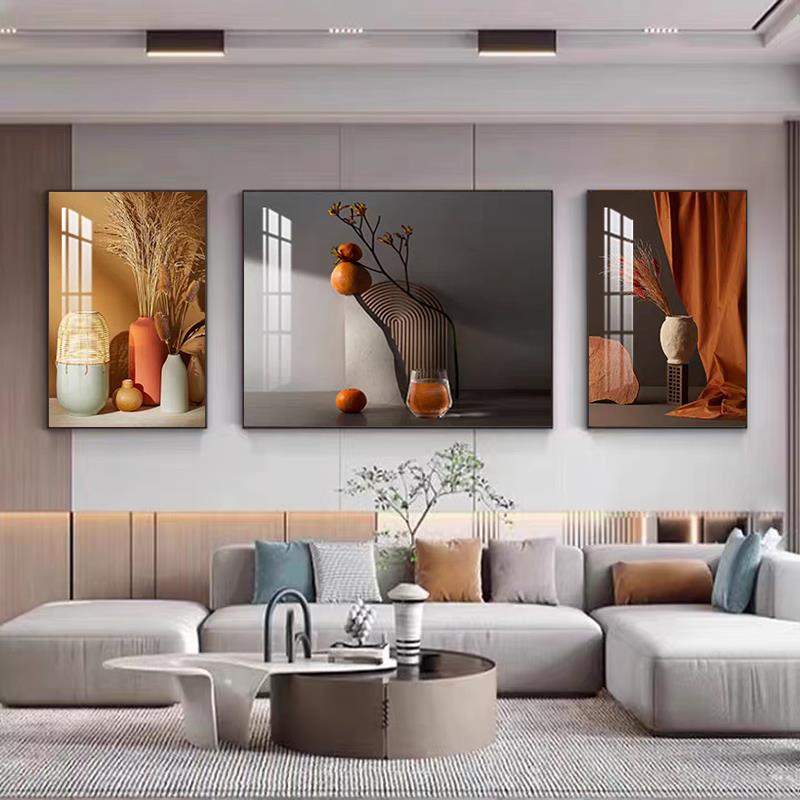 装饰画客厅现代简约北欧新款晶瓷壁画轻奢高级感沙发背景墙挂画图片