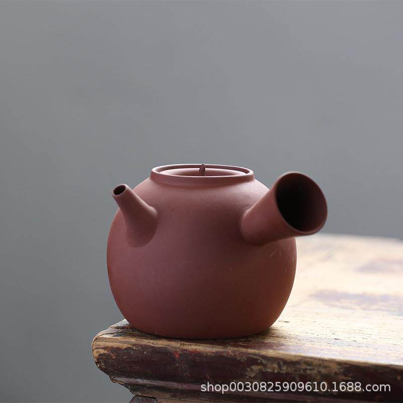 潮州朱泥手工砂铫壶潮汕侧把煮茶壶工夫茶具炭炉电陶炉烧水壶