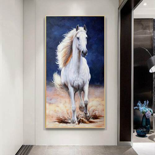 白马玄关走廊装饰画马到成功办公室挂画油画现代简约中式客厅壁画