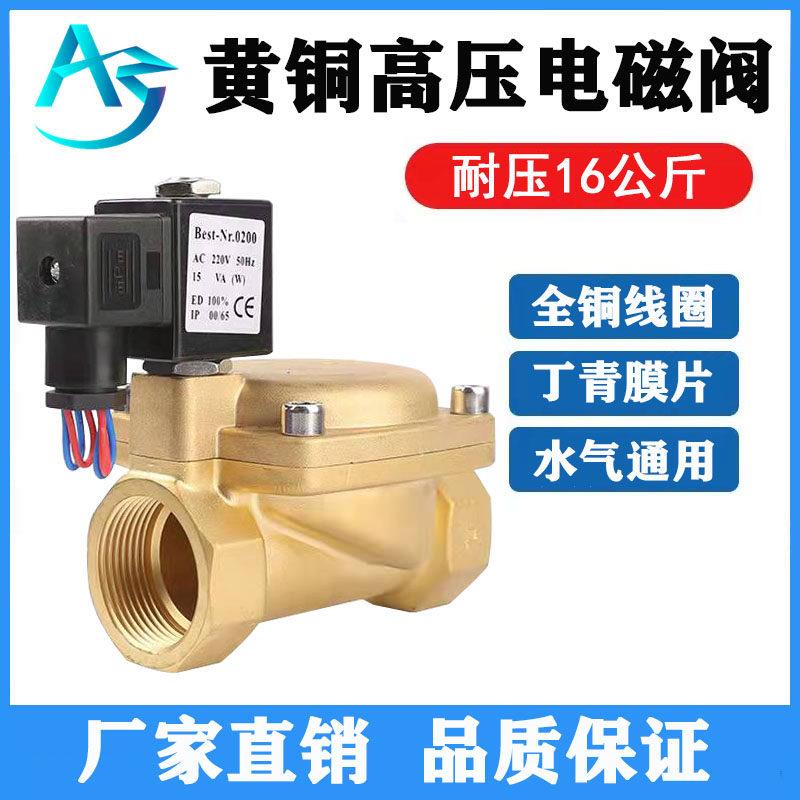 先导式常闭高压电磁阀220v24V大流量黄铜水阀气阀4分6分1寸152025