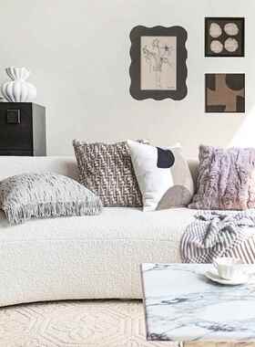 法式客厅家用沙发靠枕搭配组合灰色紫色獭兔毛抱枕轻奢优雅腰靠枕