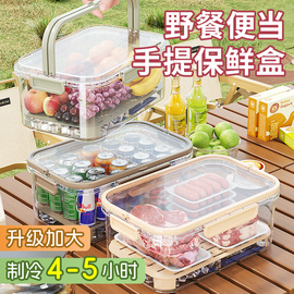 野餐户外手提双层保鲜盒自带冰盒移动小冰箱便当盒水果盒便携外出