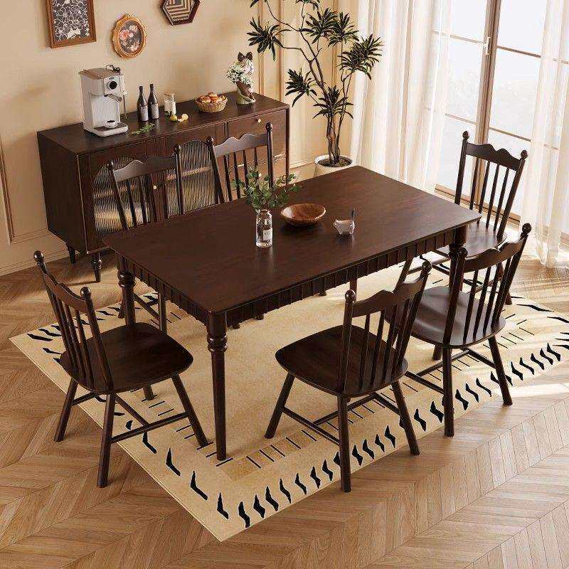 美式复古实木餐桌椅组合中古风小户型现代简约吃饭桌子长方形饭桌