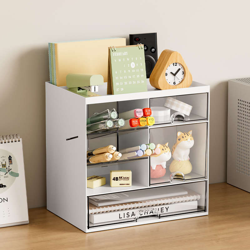 桌面收纳盒抽屉式斜插文具收纳盒透明多功能大容量分格笔筒收纳盒