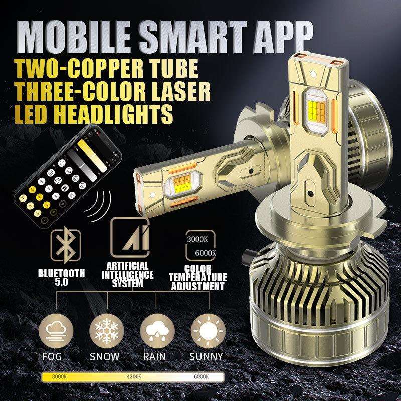 三色温APP汽车LED大灯H7H1H4远近光一体H119005改装超亮货车灯泡
