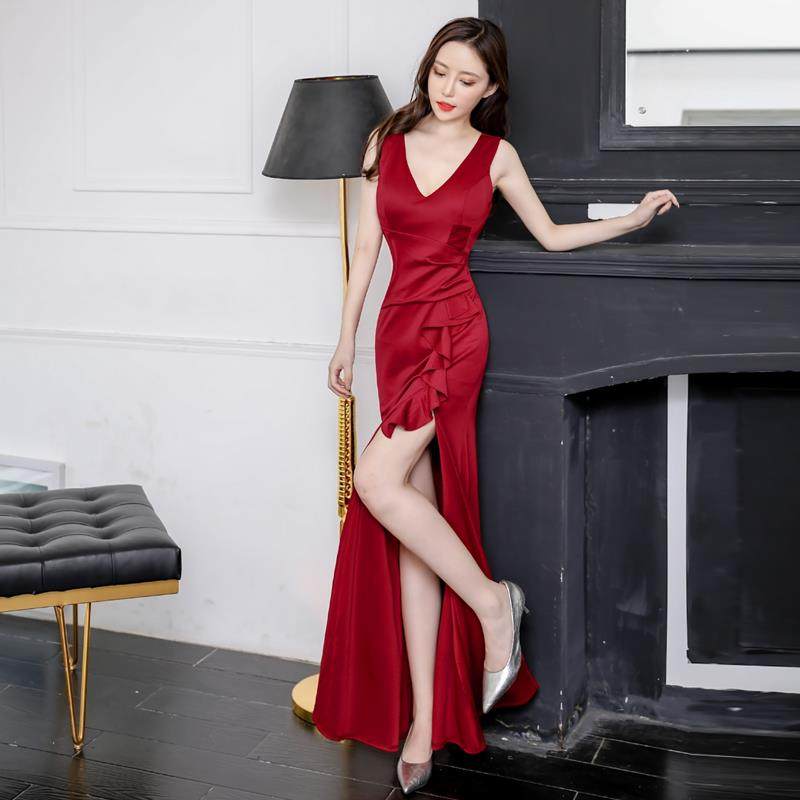 高档性感连裙女足浴衣摩Sps桑拿技师工作服Ktv夜会工作按服晚礼服