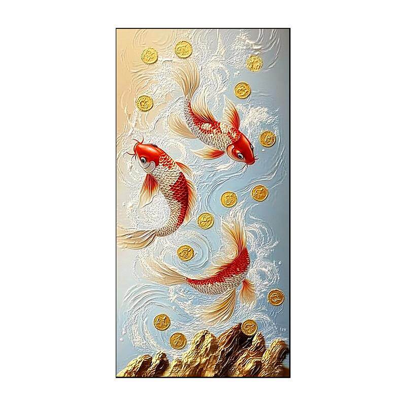 金满鲤》聚财金币红色锦鲤九鱼图新中式高档装饰画玄关好寓意挂画