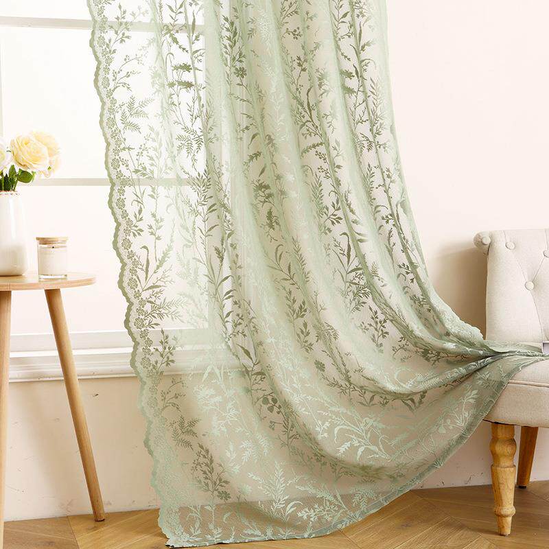 跨境公主风蕾丝花草镂空窗帘小清新复古文艺氛围感白纱客厅阳台