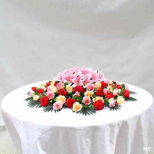 酒店餐桌花玻璃转盘中间装饰花饭店桌面摆花电动圆桌圆形假花摆件