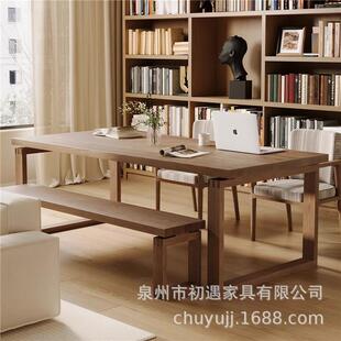 全实木客厅书桌家用长条办公桌书房书法桌原木风餐桌莫比恩工作台