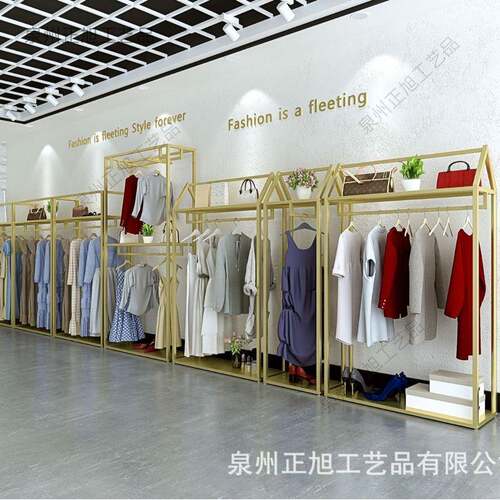 装店展架落地式金色示双层衣服架子服男女装店陈/列挂高柜货架组