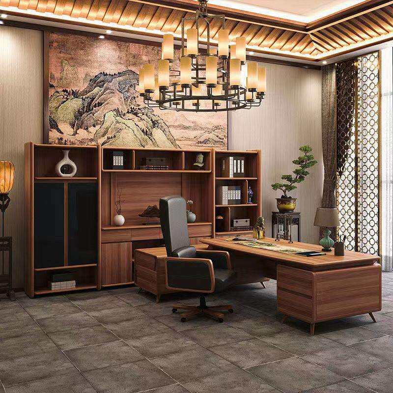 新中式实木老板桌总裁桌经理桌简约大班台胡桃木大气办公桌椅组合