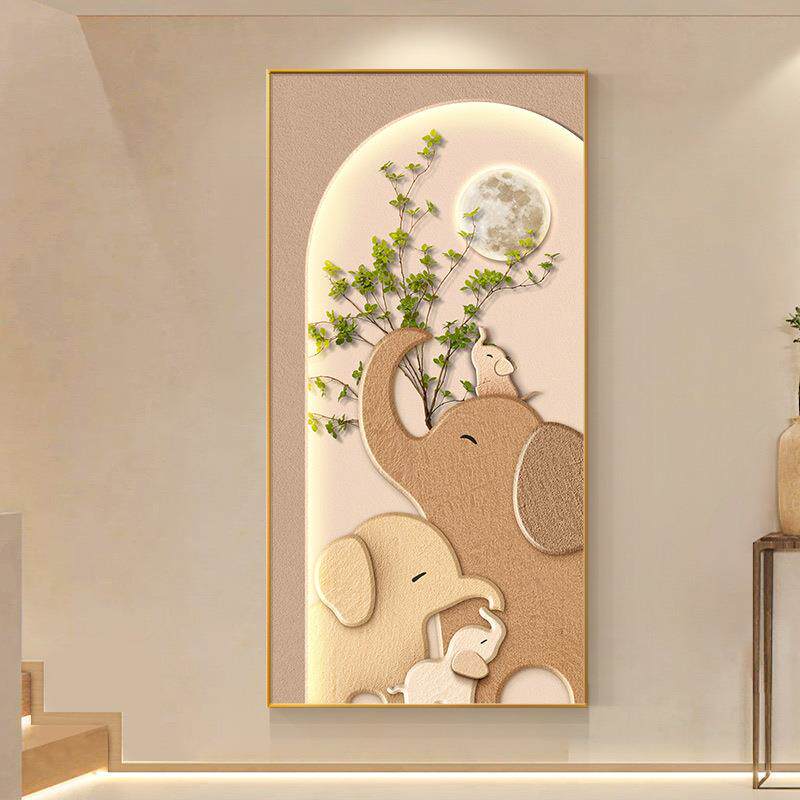 户大玄关装饰画代简吉瑞福象约客厅走现廊入过道挂画奶油寓意好象