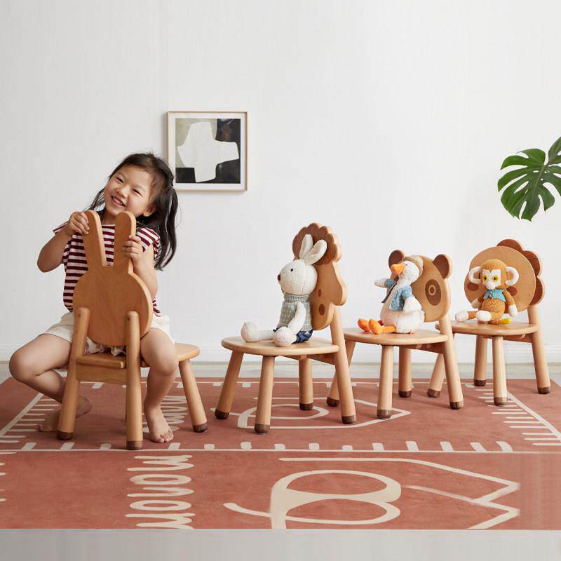 维莎实木儿童凳北欧家用宝宝凳子靠背椅现代简约橡木动物坐凳