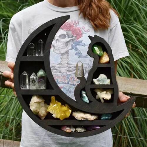 跨境新品Cat in the Moon Crystal Wooden Shelf月亮猫水晶木架H2