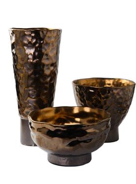 现代简约覆古金属釉陶瓷大花瓶摆件样板房间家居酒店软装饰工艺品