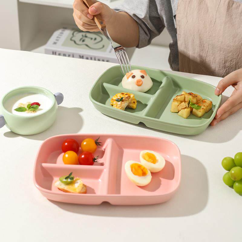 高颜值奶油色陶瓷分餐盘双耳炖盅套装家用儿童一人食减脂餐盘餐具