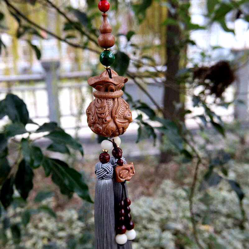 桃木五福钱袋车挂  车挂件 汽车装饰 汽车挂件 车饰品 菩提子
