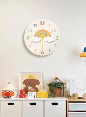奶油C--285风彩虹儿童房钟挂钟钟墙静音表客挂墙创意时卧厅室免打