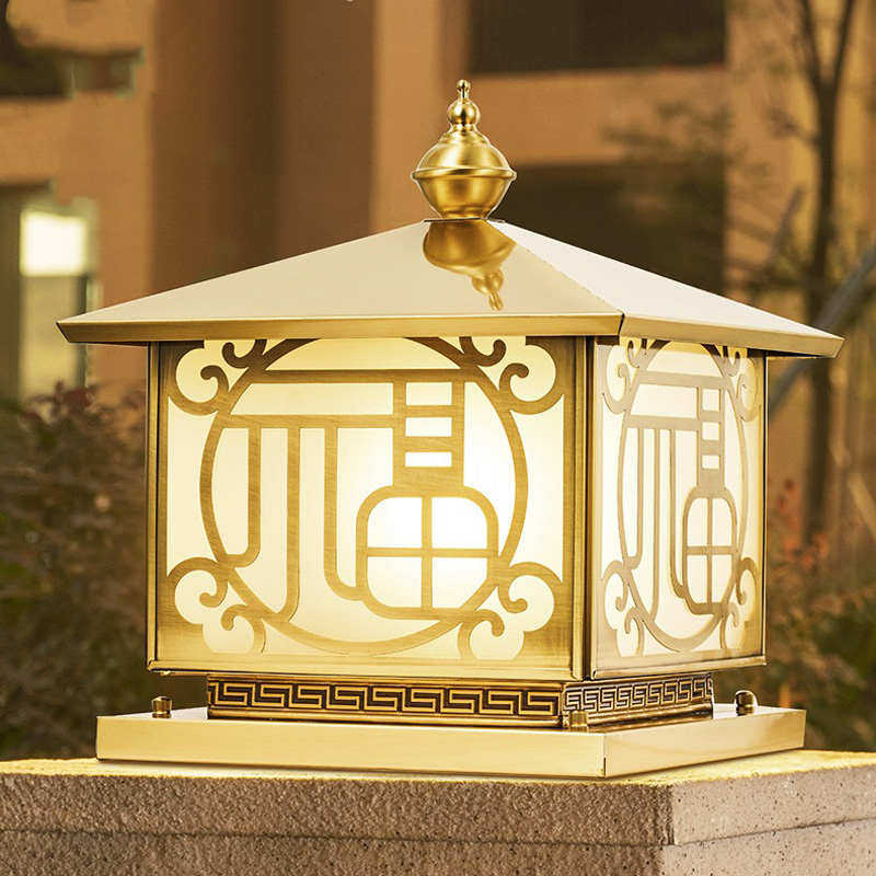 全铜欧式祥云福柱头灯别墅豪宅门墩门柱端景台围墙围栏接电款灯具