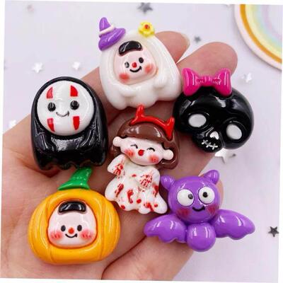 10pcs Colorful Resin Big Pumpkin Ghost Skull Flatback