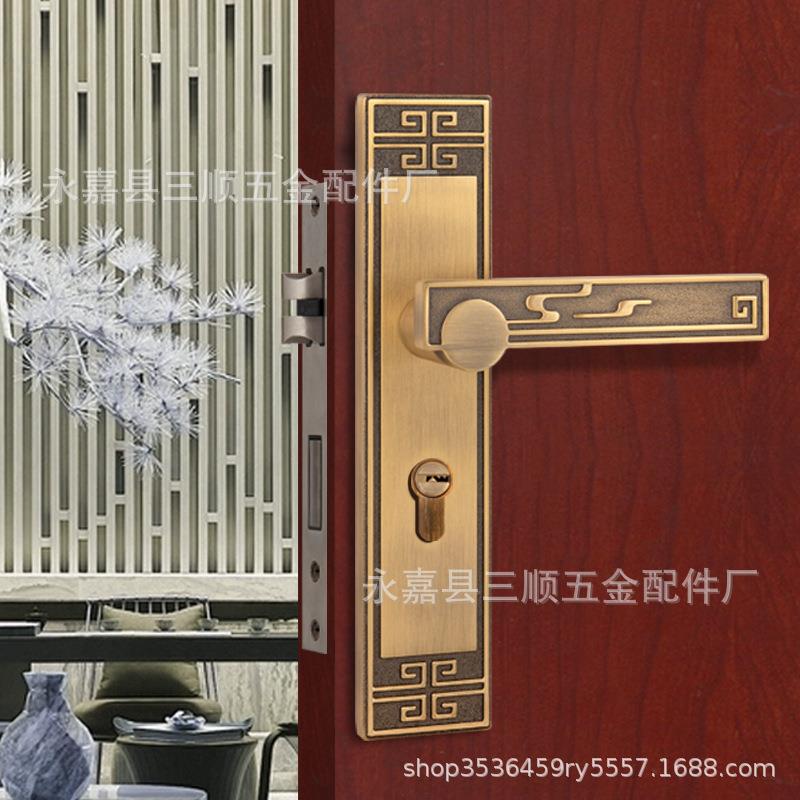 室内门锁执手锁新中式高端卧室房门锁具整套左右开门配58静音锁体