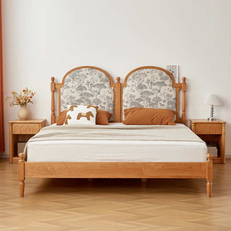 法式复古软包1.8米实木床北欧黑胡桃木床布艺1.5米樱桃木双人床