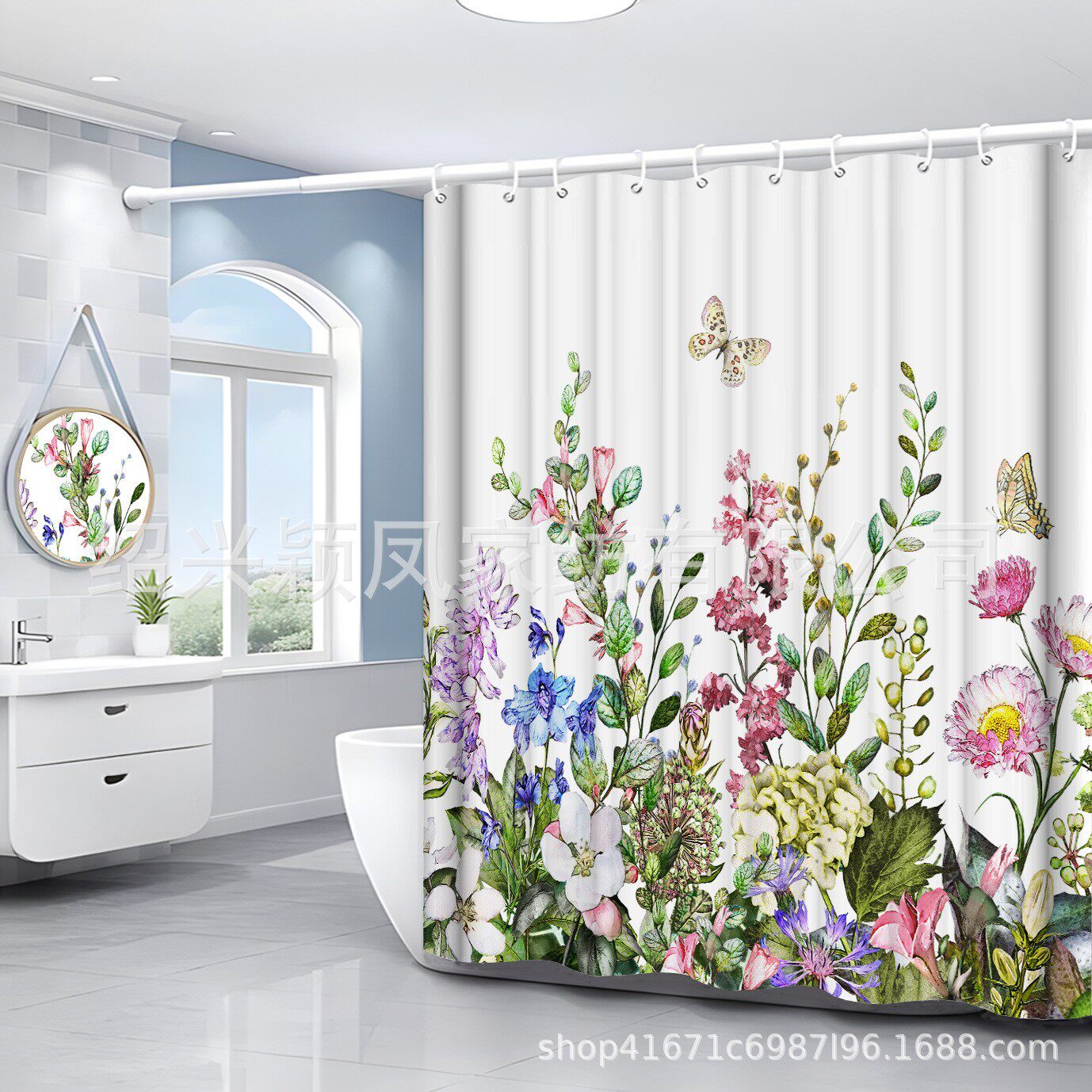 手绘水彩花草浴帘地垫花型多选数码印花马桶三件套四件套量大价优