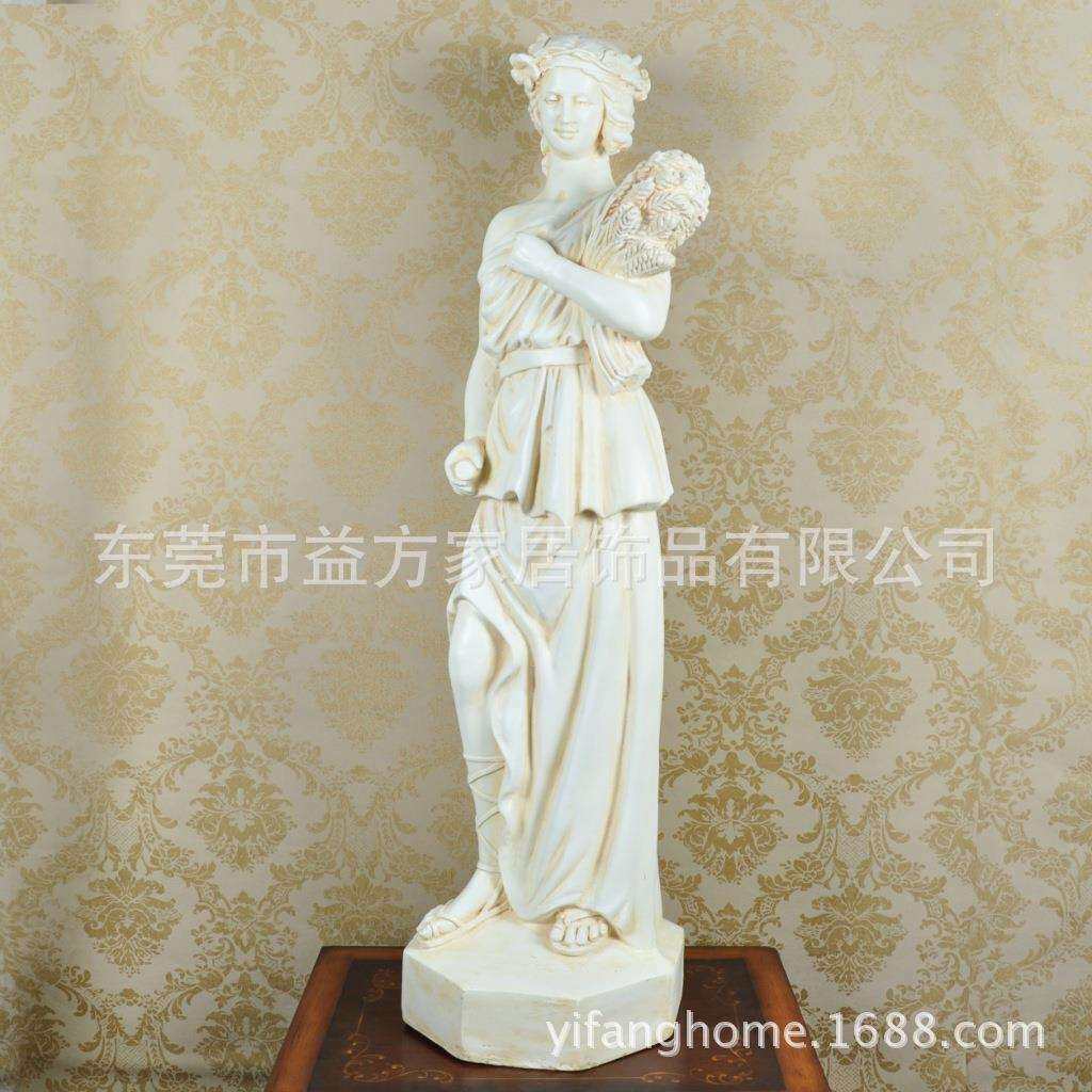 欧式风格仿古白色仕女抱麦穗摆件客厅书房新房摆件家居装饰摆件