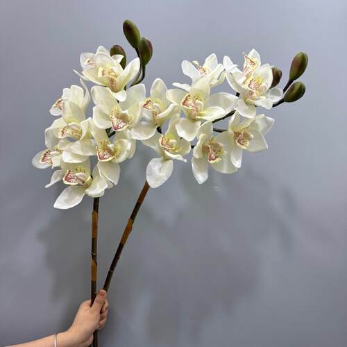 仿真手感3D8头蕙兰假花中式客厅餐厅插花瓶摆件网红摄影道具