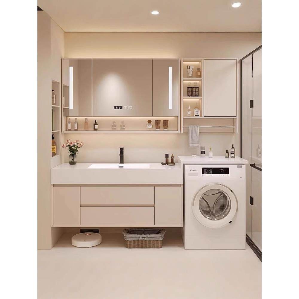 定制浴室柜洗衣机一体柜岩板无缝陶瓷盆卫生间洗漱台洗脸池洗手盆