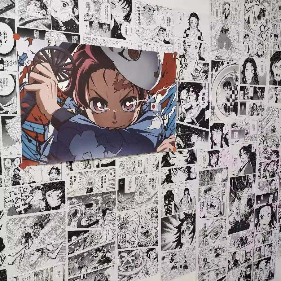 鬼灭之刃周边黑白漫画 画海报壁纸壁纸二次元a4打印墙贴背景装饰