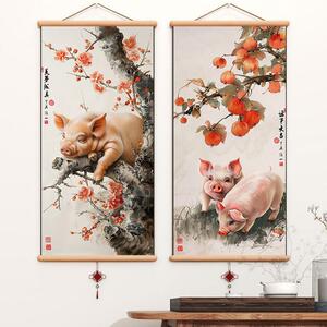 小黑猪生肖招财会飞的猪客厅卧室老母猪上树挂画 画搞笑儿童房装
