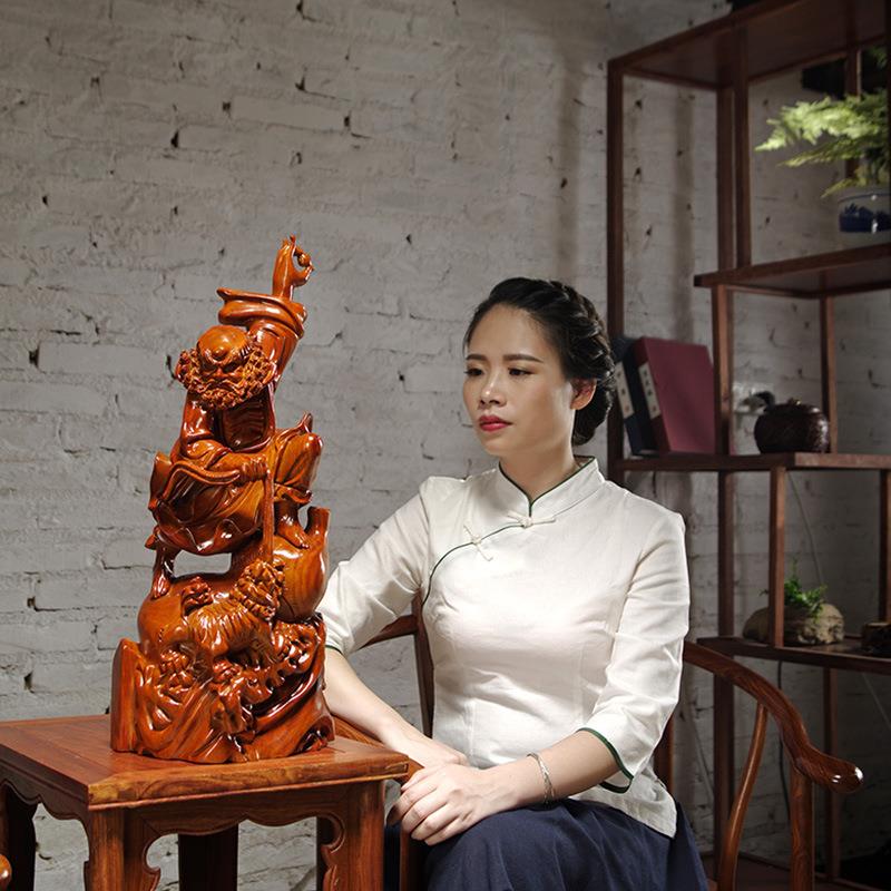 花梨木雕达摩祖师佛摆件雕刻工艺品家居客厅禅意玄关装饰送礼摆设