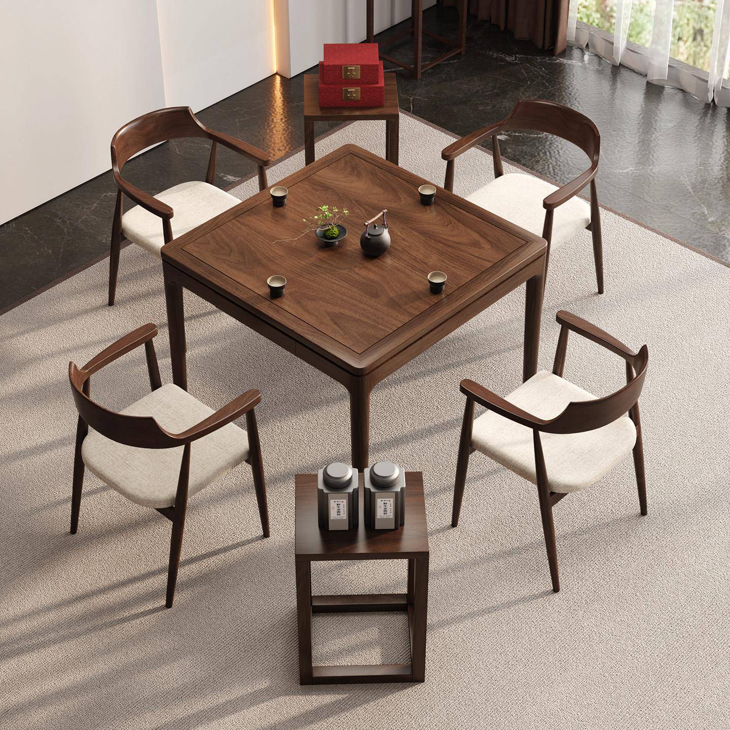 掼蛋专用桌八仙桌实木正方形棋牌桌椅组合四方餐桌新中式家用方桌