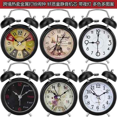 工厂直供创意儿童礼品复古金属打铃闹钟爱时达机芯带夜灯静音设计