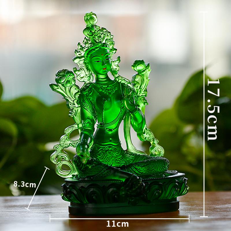 正品古法琉璃绿度母佛像彩绘音观菩萨多尺寸寺院佛堂礼金佛家贴居