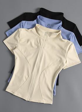 Short zipper fitness clothes, women's cycling clothes,