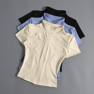 Short zipper fitness clothes, women's cycling clothes,