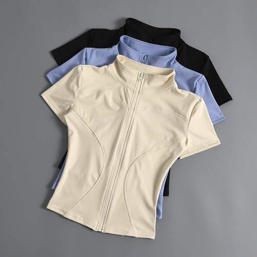 Short zipper fitness clothes, women's cycling clothes,