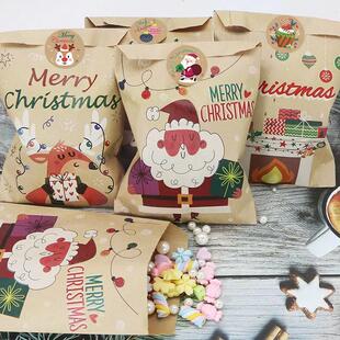24Set Paper Claus Snowma Kraft Santa Bag Gift Christmas Bags