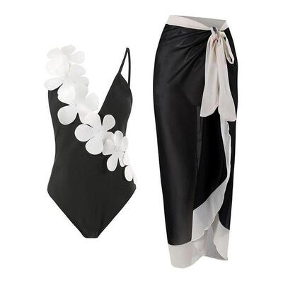 F 90390 Solid Color Petal Embellished Swimsuit 纯色花瓣泳衣