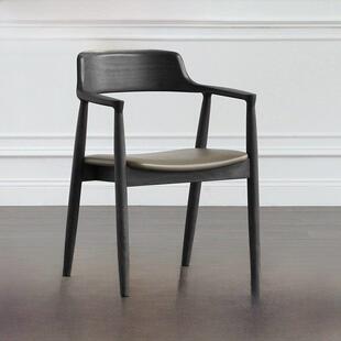 简单的黑色实木餐椅肯尼迪总统椅广岛椅灰木餐厅谈判椅休闲靠背椅