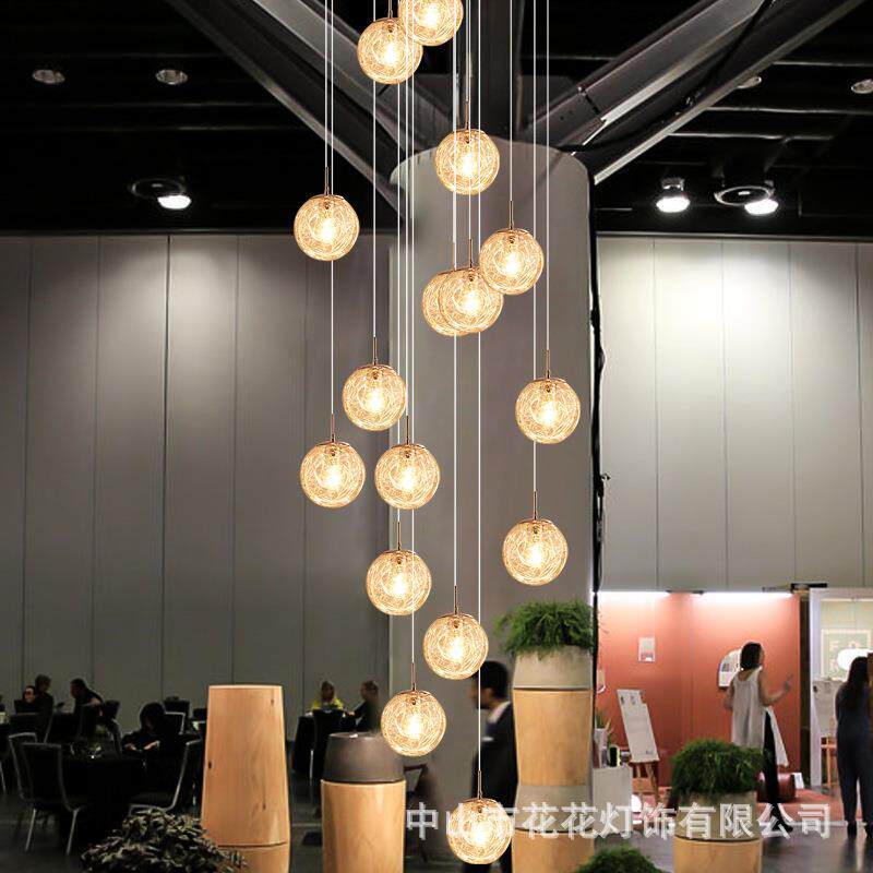 楼梯吊灯现代简约玻璃圆球罩旋转复式别墅跃层公寓客厅loft长吊灯